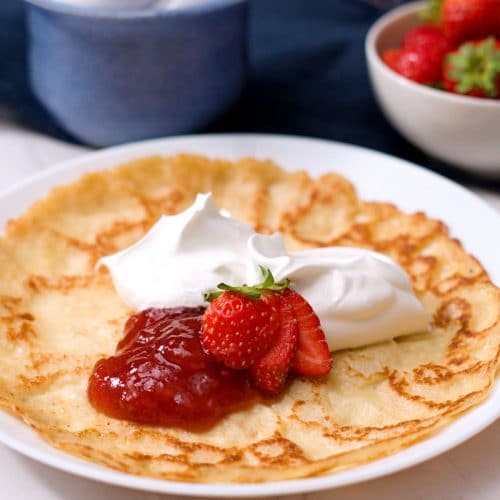 pancake with jam and cream.