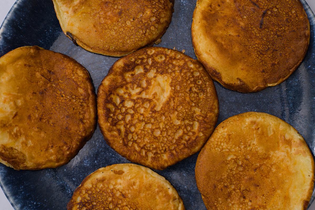 Small pancakes closeup on plate. 
