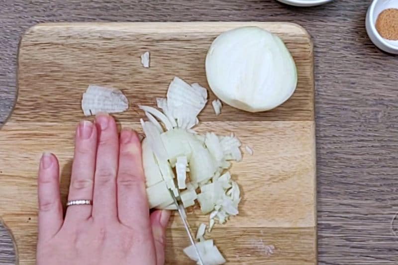 chopping onion. 