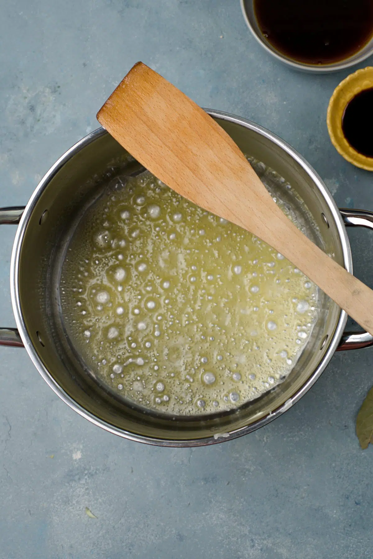 melted butter in pan. 