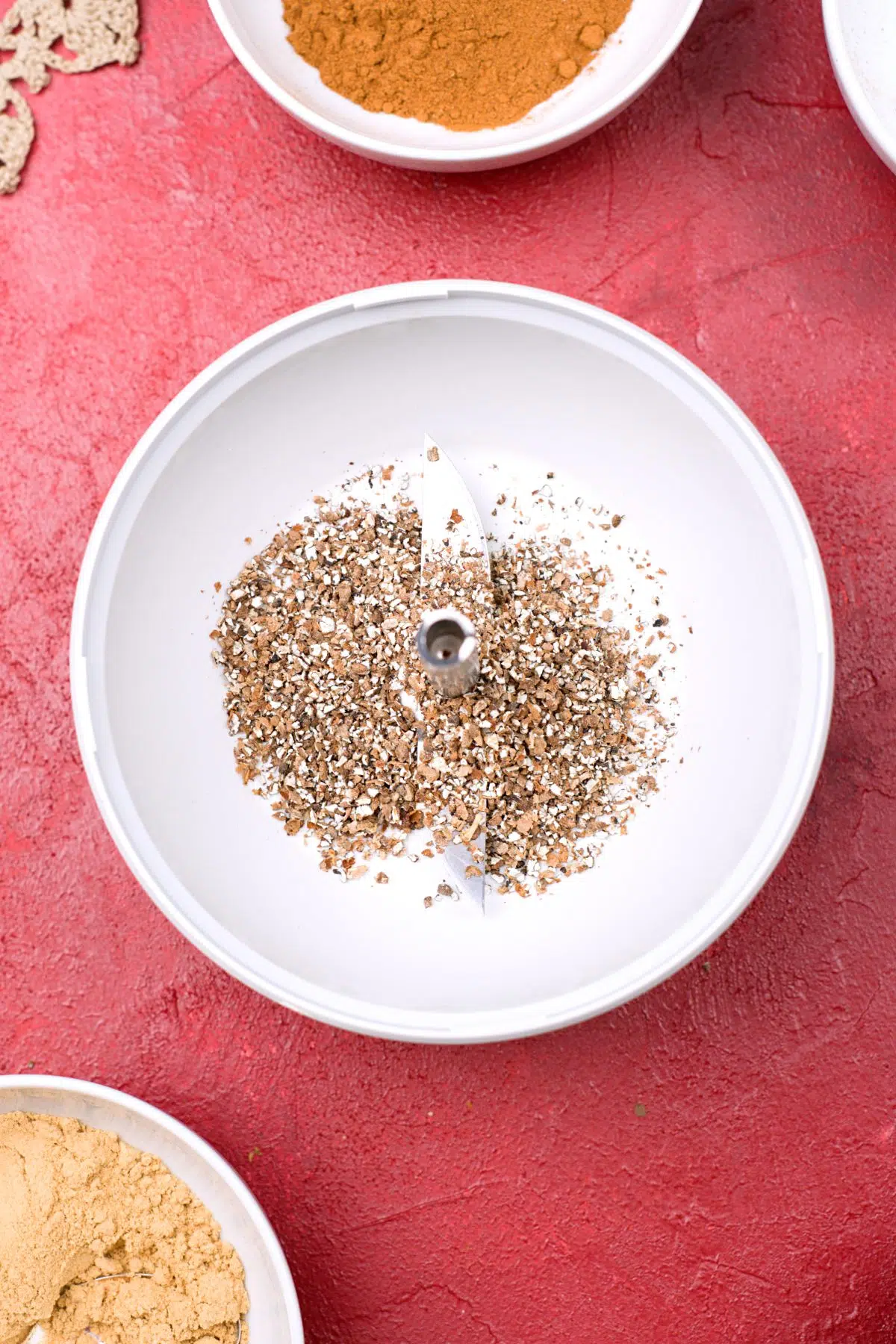 ground cardamom in a spice grinder.