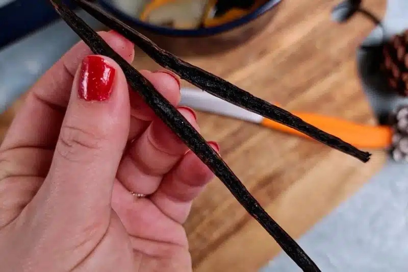 cut vanilla bean in half. 