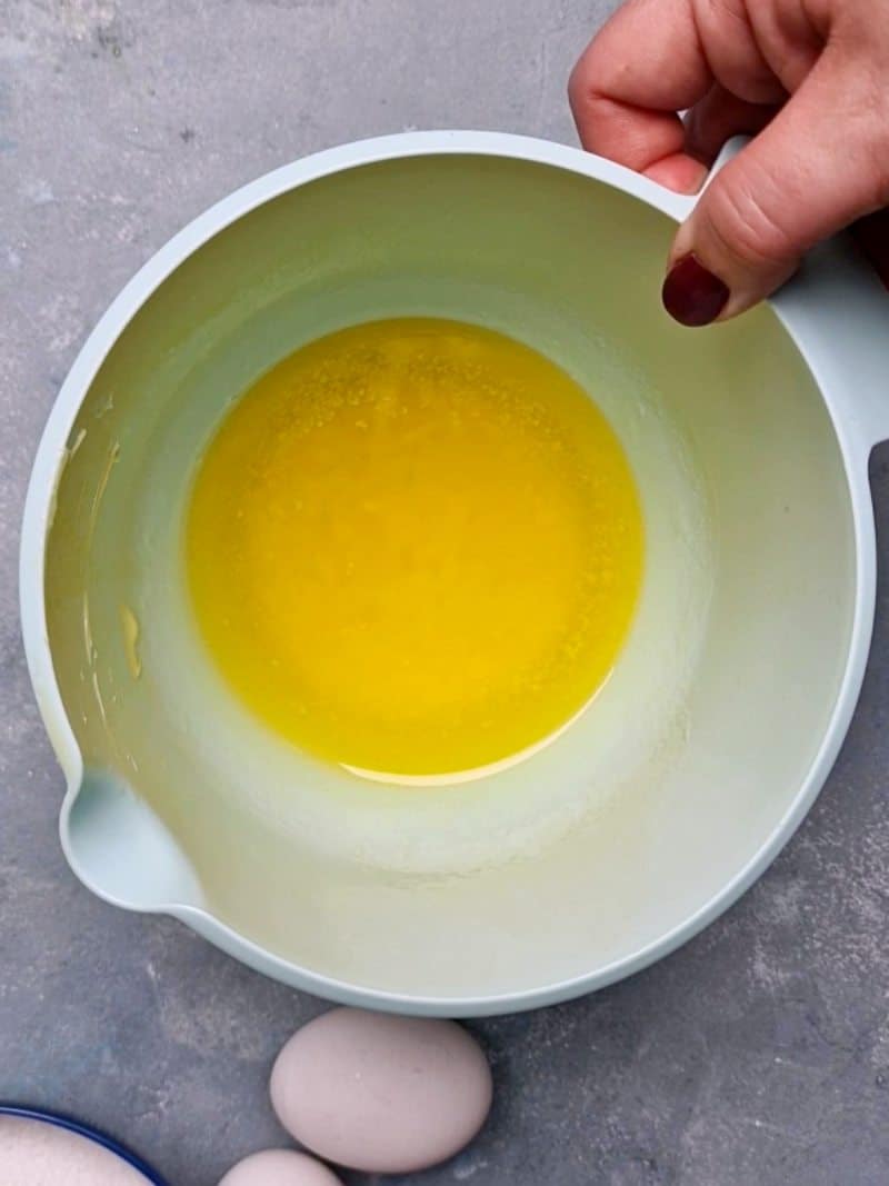 melted butter in plastic bowl. 