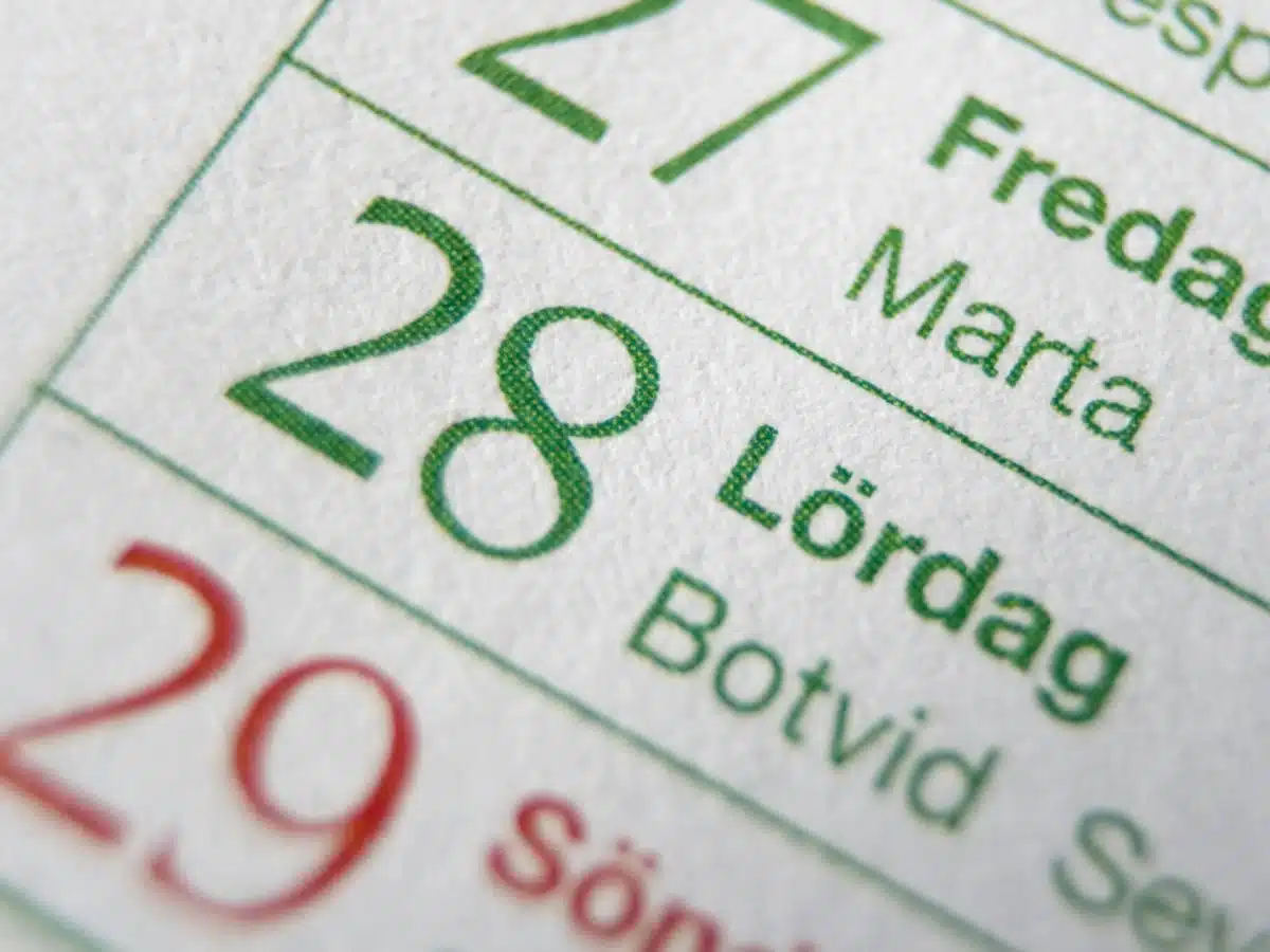 Swedish calendar with names. 