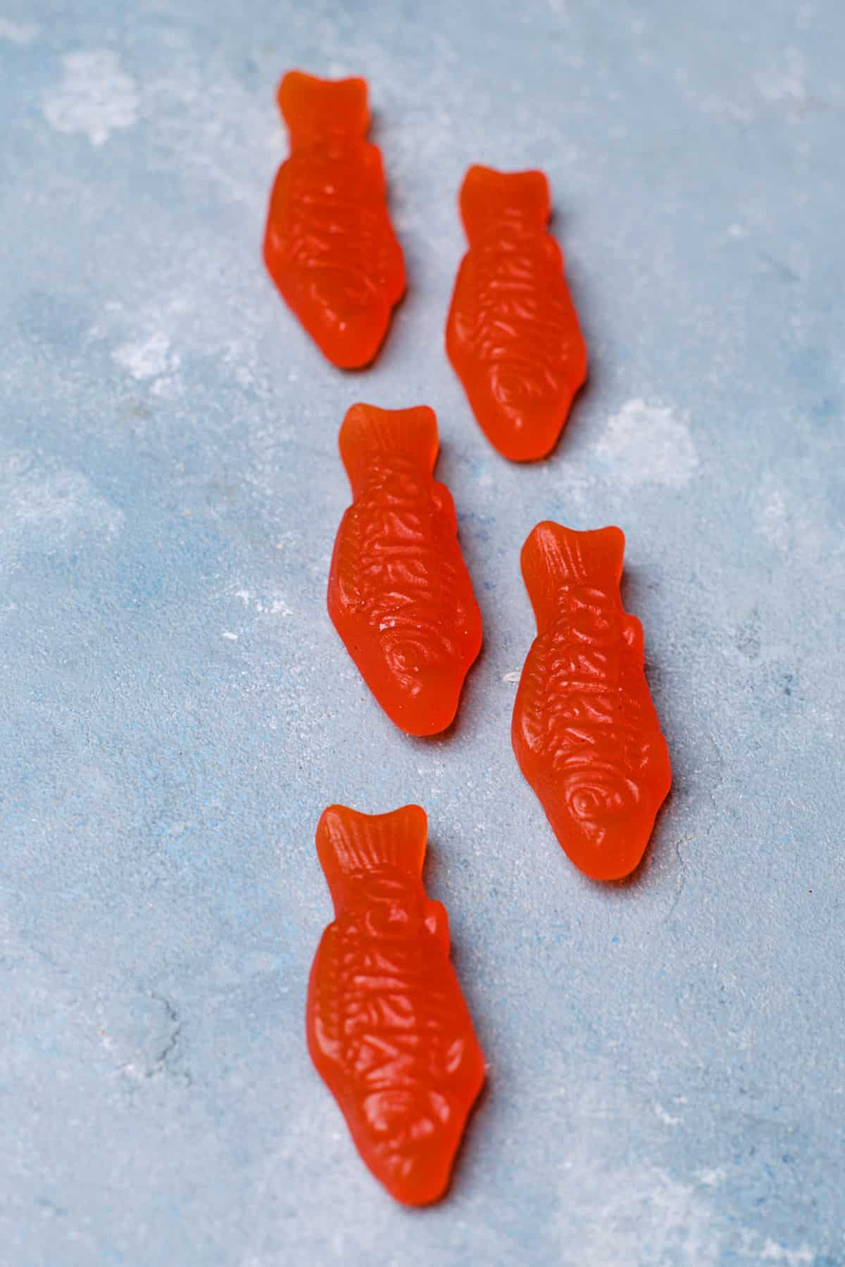 Red swedish fisch candies on closeup. 