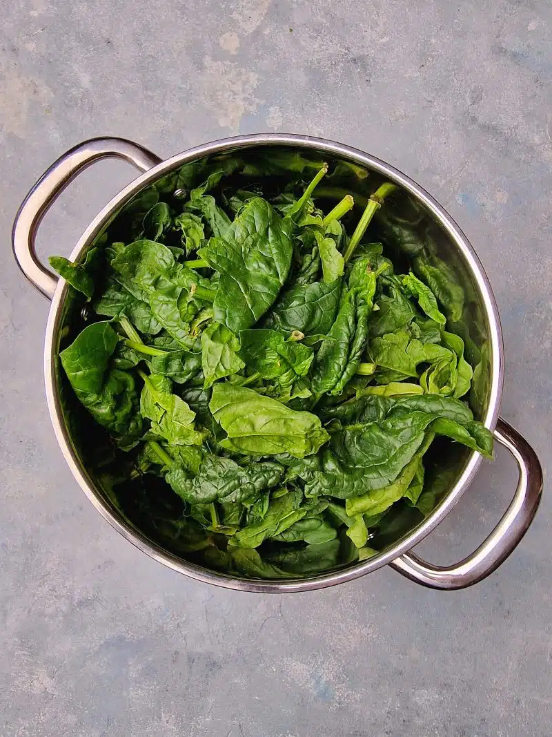 Spinach in large pot. 