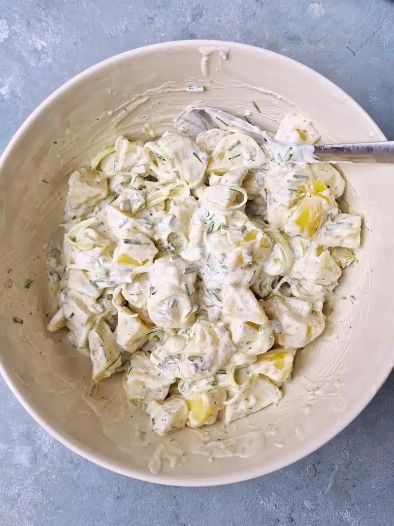 mixed potato salad in large bowl.