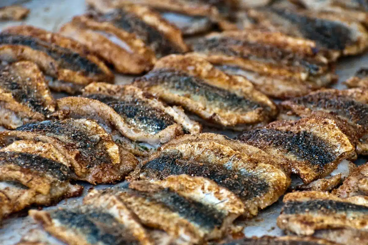 Crispy seared herring fillets. 