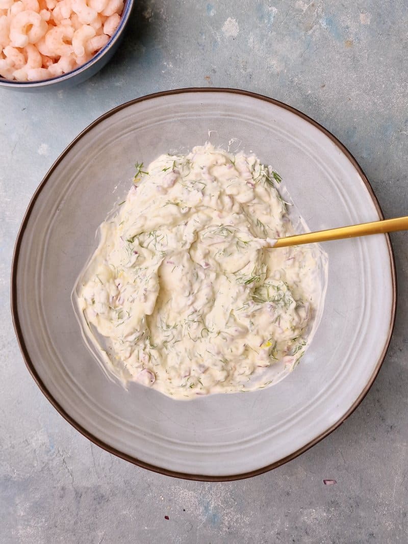 creamy sauce with dill in bowl. 