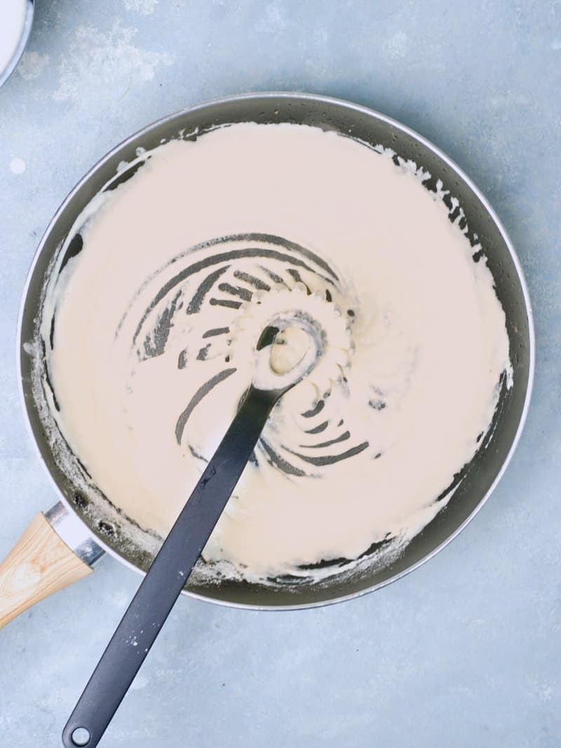 Creamy sauce on pan. 