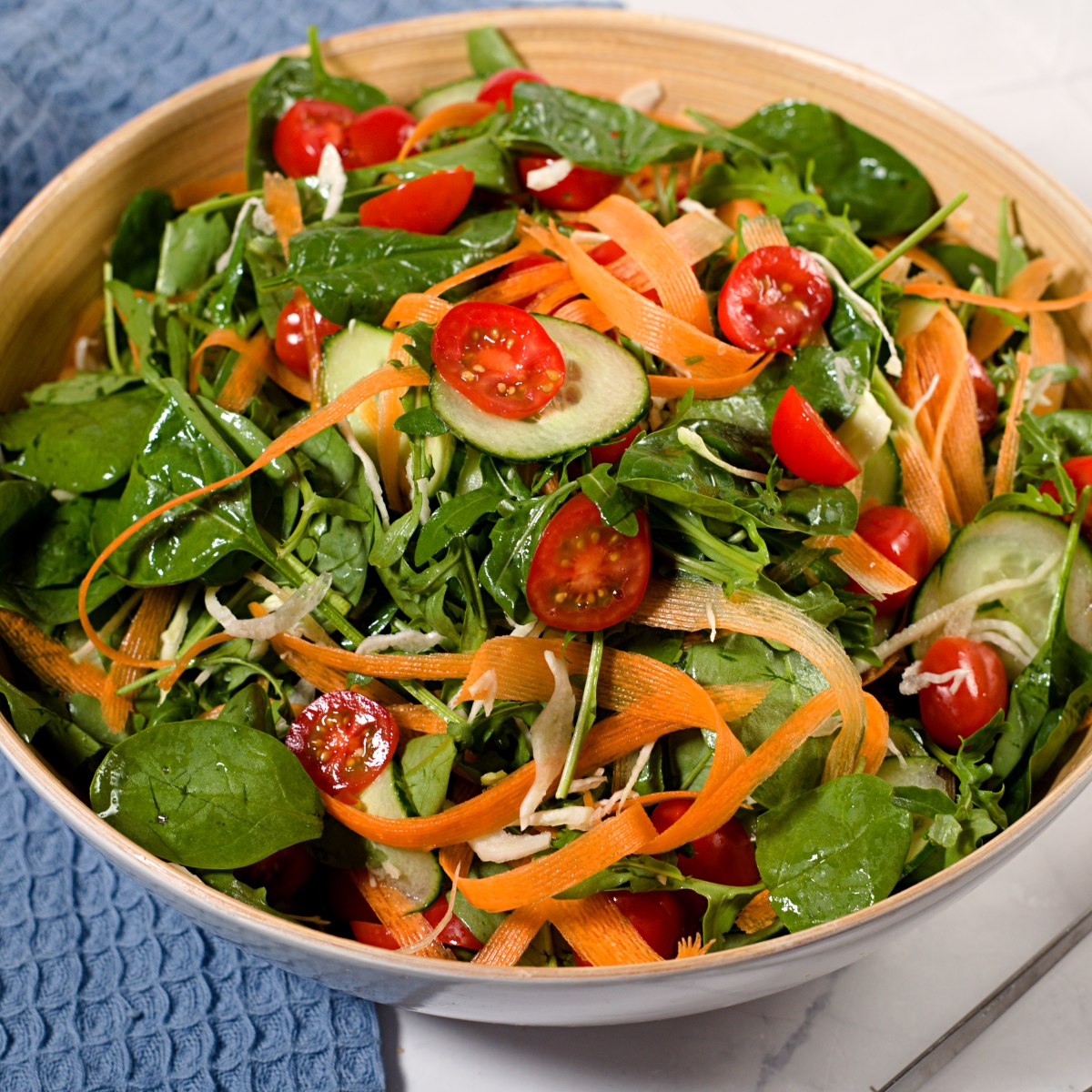 Closeup on salad bowl.